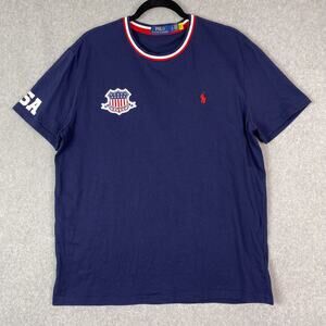 Polo Ralph Lauren T-Shirt Mens L Navy Blue USA Shield Crewneck Short Sleeve